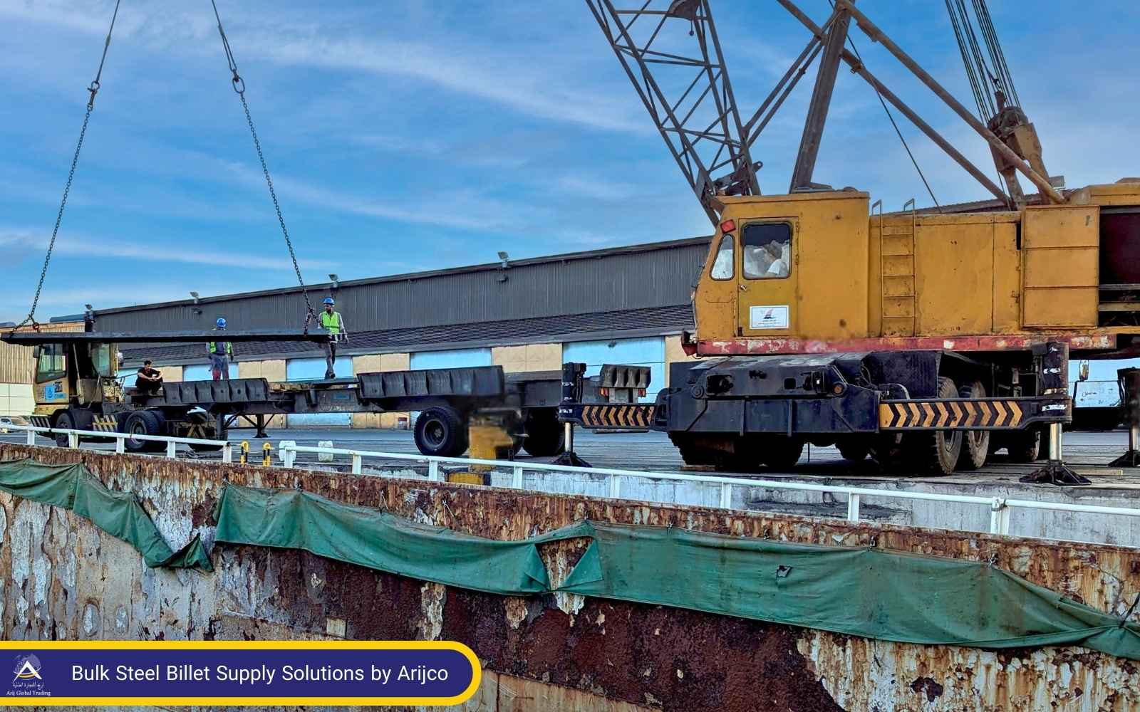 Steel billet supplier managing efficient port loading for overseas delivery.