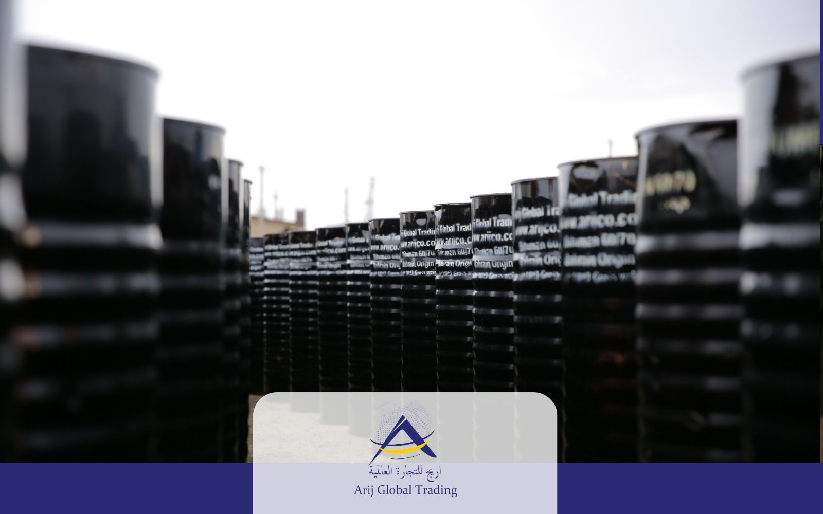 New Steel Drums of Bitumen Ready for Export by Arij Global Trading – Trusted Bitumen Suppliers in Asia