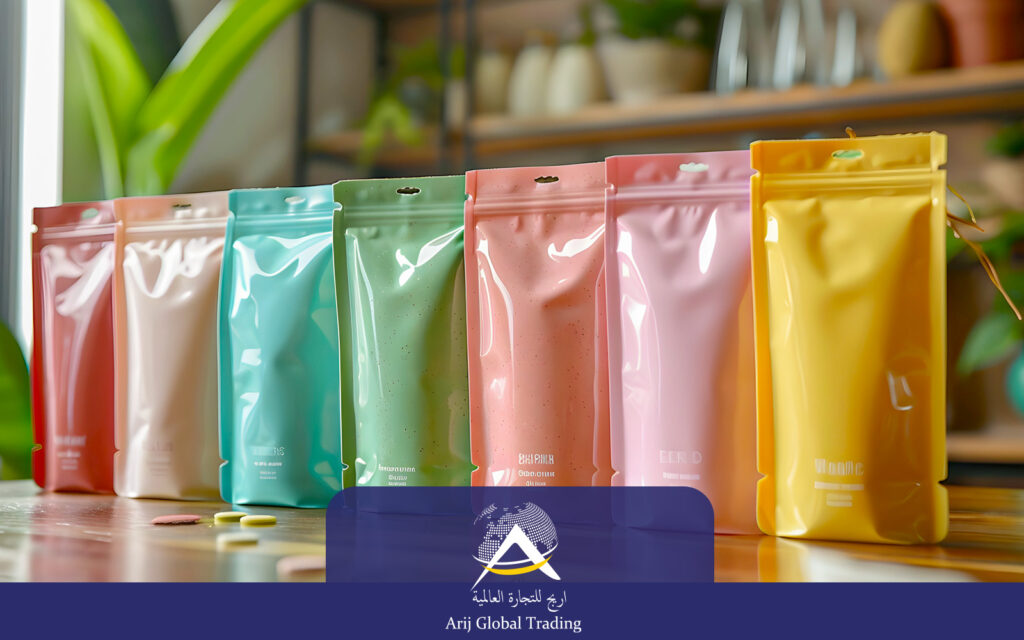 Vibrant stand-up pouches showcase Arij Global Trading flexible packaging