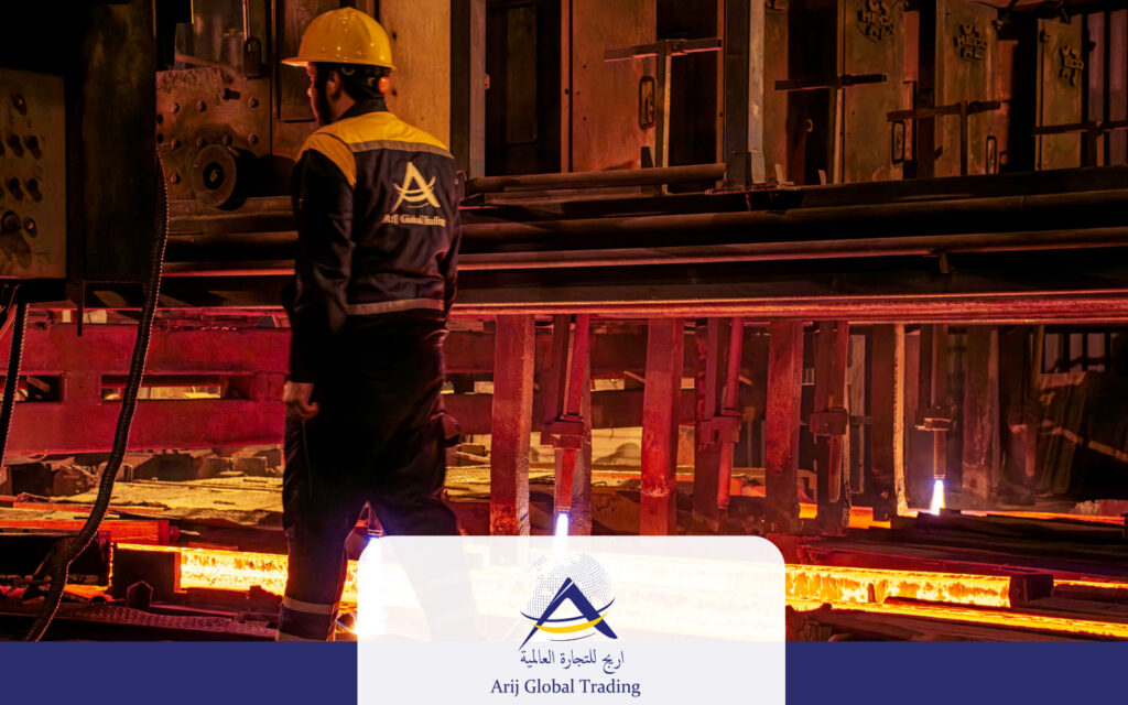 Steelworker in Arij Global Trading factory operating billet rolling mill, showcasing premium billet production process for Southeast Asia market