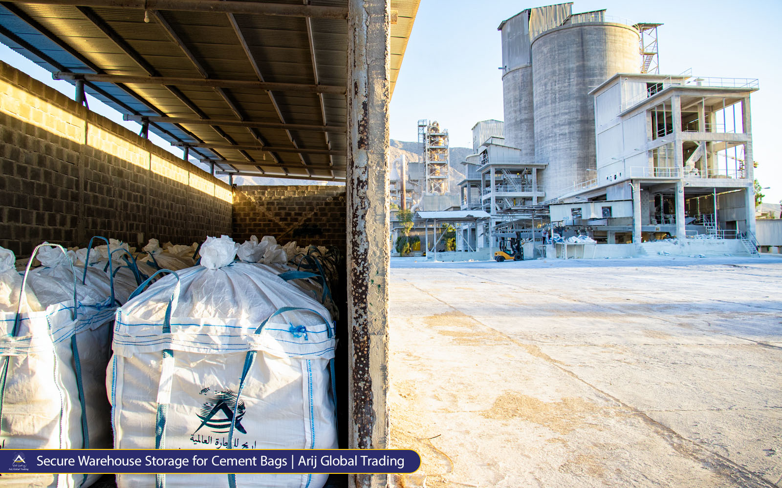 Secure Warehouse Storage for Cement Bags Stacked 50 KG white cement bags in a dry, secure warehouse, ready for distribution by a trusted white cement trader.