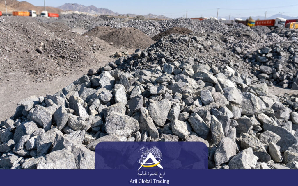 Arijco Global Trading crushed stone aggregates and construction rocks stockpile at mining and quarry site for infrastructure and road construction projects