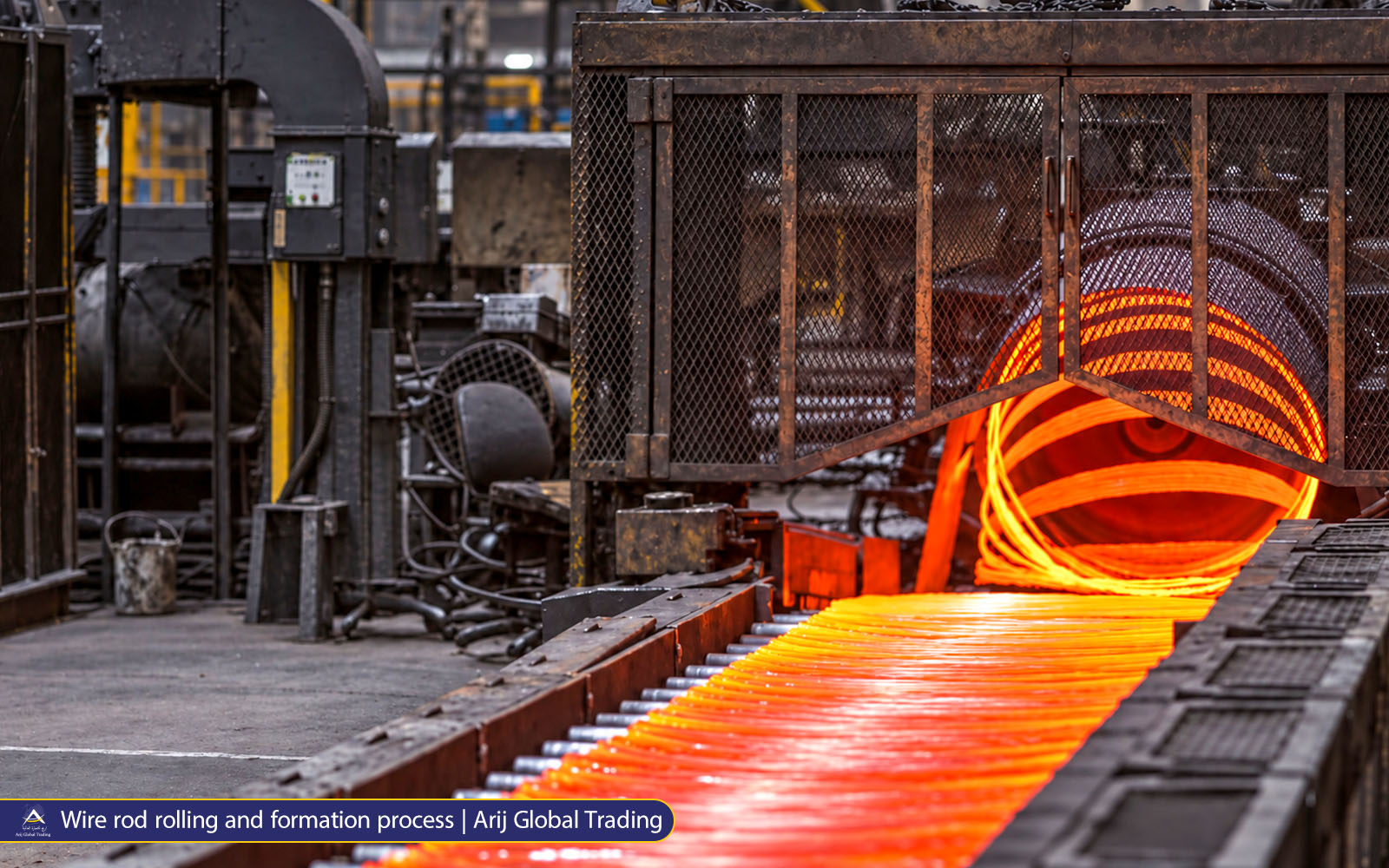 Red-hot steel wire rod coiling during the rolling and formation process at a steel mill